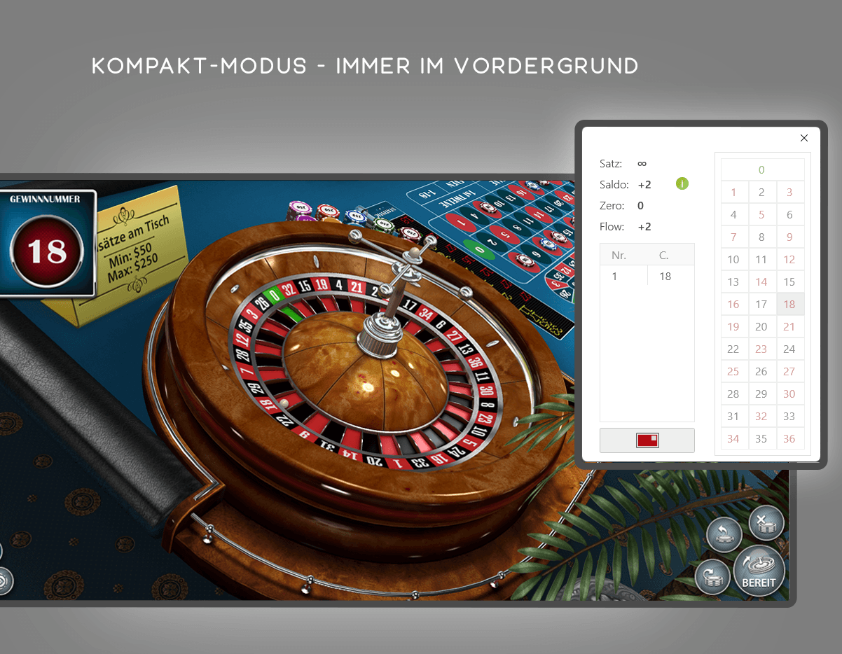 Im Kompakt-Modus immer im Vordergrund über dem Casino